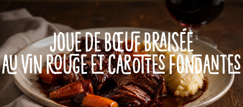 Joue de bœuf braisée au vin rouge et carottes fondantes